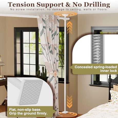 Goovilla Room Divider for Room Separation, Tension Curtain Rods No Drilling, 4-10ft(H) 28-114inch(W) Adjustable Temporary Privacy Wall Divider, Heavy Duty Freestanding Space Partition Separator, White Goovilla