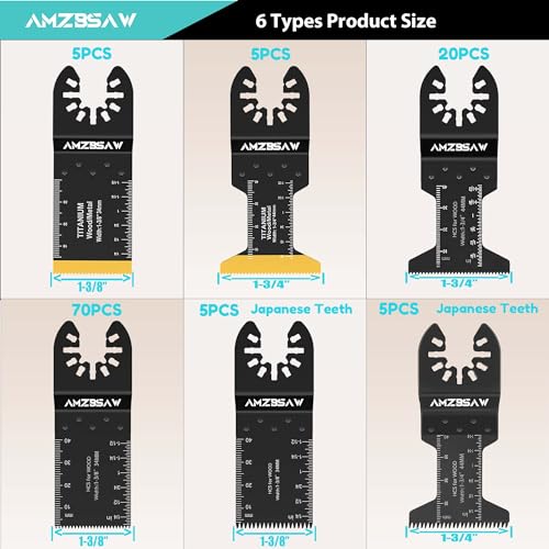 AMZBSAW 110PCS Oscillating Saw Blades Set, Professional Titanium Oscillating Tool Blade for Metal Wood Plastics, Quick Release Multi Tool Blades Kits Fit Bosch Dewalt Milwaukee Ryobi - WoodArtSupply