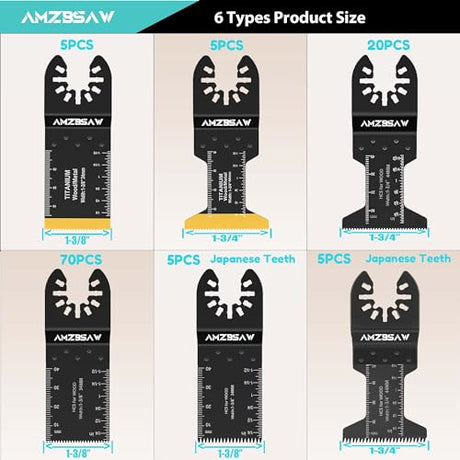 AMZBSAW 110PCS Oscillating Saw Blades Set, Professional Titanium Oscillating Tool Blade for Metal Wood Plastics, Quick Release Multi Tool Blades Kits Fit Bosch Dewalt Milwaukee Ryobi AMZBSAW