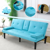 67"Modern Futon Sofa Bed,Convertible 3 in 1 Sleeper Bed Couches with Adjustable Backrest,Cup Holders,Comfy PU Leather Recliner Sofa Loveseat with Chrome Legs for Small Home Living Room (Blue) Majnesvon