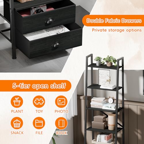 Furologee 5-Tier Industrial Ladder Shelf with 2 Drawers for Versatile Home Storage - WoodArtSupply