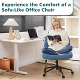 OLIXIS Criss Cross Chair with Wheels Wide Cross Legged Office Desk Vanity Chair Comfy Fabric Armless Adjustable Swivel for Home Computer Task Blue OLIXIS