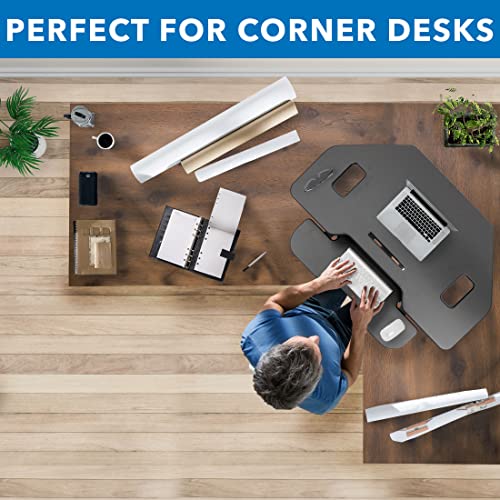Mount-It! Corner Standing Desk Converter | Height Adjustable 43” Wide Desktop | Corner Stand Up Desk with Gas Spring Handle | Stand Up Computer Workstation with Ergonomic Keyboard Tray | Black Mount-It!
