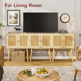 Sideboard Buffet Kitchen Storage Cabinet , Small Coffee Bar Cabinet with Rattan Doors and Tall Solid Wood Legs, Boho Accent Media Console Credenza Cabinet for Entryway,Living Room,Kitchen, Small Space Cidaziya