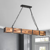 Maxax 4 Lights Kitchen Island Lighting, Led 4000K Farmhouse Linear Chandelier for Dining Room Pool Table Pendant Light Fixture, Rustic Wood Grain Finish, 39.3'' Industrial Pendant Light, Bulb Include Maxax