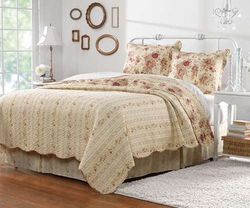 Greenland Home Antique Rose 100% Cotton Heirloom-Quality Quilt Set, 2-Piece Twin/XL, Ecru Greenland Home Fashions
