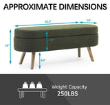 ECLYL Oval Storage Bench 43.5" Linen Fabric Upholstered Entryway Bench with Solid Wood Legs Ottoman Bench Indoor Bench for Living Room/Bedroom/End of Bed/Entryway (Dark Green) ECLYL