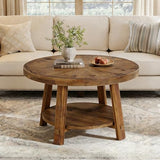 LITTLE TREE Solid Wood Coffee Table with Storage, 2-Tier Farmhouse Round Coffee Table for Living Room, Easy Assembly (Rustic Wood Color) LITTLE TREE