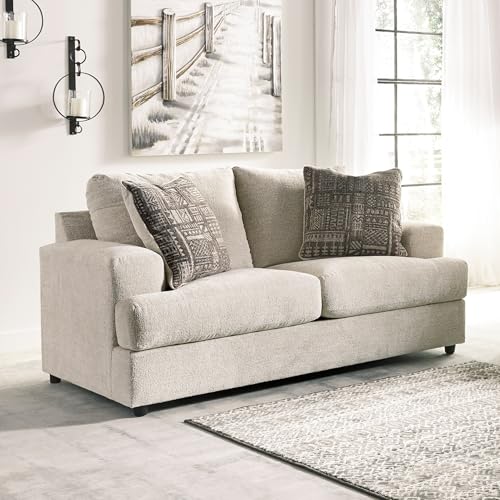 Signature Design by Ashley Soletren Contemporary Chenille Loveseat with 2 Accent Pillows, Off-White Signature Design by Ashley
