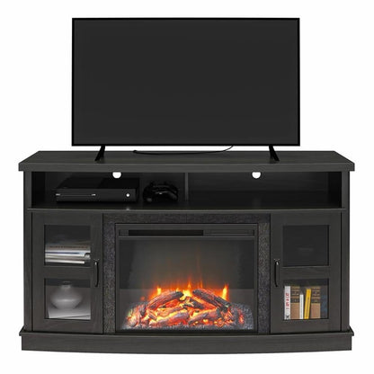 Ameriwood Home Barrow Creek Fireplace TV Stand for TVs up to 60 Inch, Replaceable Electric Fireplace Insert Heater, Remote Control, Timer, Realistic Log and Flame Effect, Black Oak