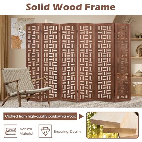 Giantex 6 Panels Room Divider - Folding Room Dividers with Carved Cutout Pattern & Solid Wood Frame, Fully Assembled, 5.5FT Antique Partition Privacy Screen Wall Divider for Room Separation, Brown Giantex