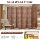 Giantex 6 Panels Room Divider - Folding Room Dividers with Carved Cutout Pattern & Solid Wood Frame, Fully Assembled, 5.5FT Antique Partition Privacy Screen Wall Divider for Room Separation, Brown Giantex