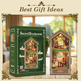DIY Book Nook Kits for Adults,3D Miniature House Dollhouse with LED,The Secret Treehouse Wooden Bookshelf Insert Booknook,Gifts for Family Friends