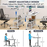 Armocity Height Adjustable Standing Desk with Power Outlets, 32" Manual Stand Up Desk with Storage Shelves Small Mobile Rolling Computer Desks Portable Laptop Table with Wheels for Home Office, White Armocity