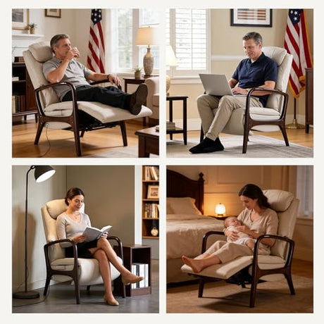 EMIAH M7 Power Recliner Chair for Adults with Adjustable Lumbar Support & 5-Min Rhythmic Stretch, 160° Reclining Faux Leather Accent Chair with Adjustable Headrest for Living Room Home Theater(Beige) EMIAH
