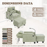 Small Chaise Lounge Chair Indoor with Ottoman&Adjustable Backrest,Chenille Tufted Recliner Comfy Sofa Chair with USB,Phone Holder&Storage Arms,Convertible Sleeper Couch Bed for Living Room(37"W,Cyan)