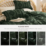 Bedsure Boho Duvet Cover Queen Size - Dark Green Tufted Boho Bedding, Farmhouse Shabby Chic Embroidery Bedding for All Seasons, 3 Pieces, 1 Soft Jacquard Queen Comforter Cover and 2 Pillow Shams Bedsure