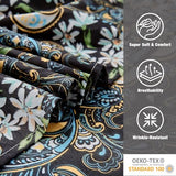JSD Black Paisley Floral Printed Sheet Set King Size, 4 Piece Soft Pattern Microfiber Sheets Extra Deep Pocket JSD