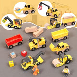 Atoylink 15PCS Kids Wooden Construction Toys with Magnetic Train Cars, Gantry Crane Bulldozer Roller Tow Truck Construction Site Vehicles Playset Gifts for 3 4 5 6 Year Old Toddlers Boys Atoylink