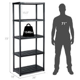 IRONMAX 5-Tier Garage Shelving Unit, Plastic Storage Rack with 4 Wall Brackets, Heavy Duty Shelf Organizer for Indoor and Outdoor, Black (1, 36”L X 18”W X 73”H) IRONMAX