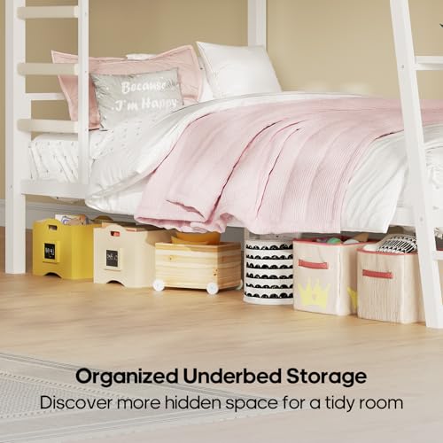 HAUOMS Bunk Bed for Small Space, Twin Over Twin Bunk Beds with Desk, Power Outlets, RGB LED Lights, Storage, Metal Beds with Safety Guardrail & Ladders, No Box Spring Needed (White, No Drawer) HAUOMS