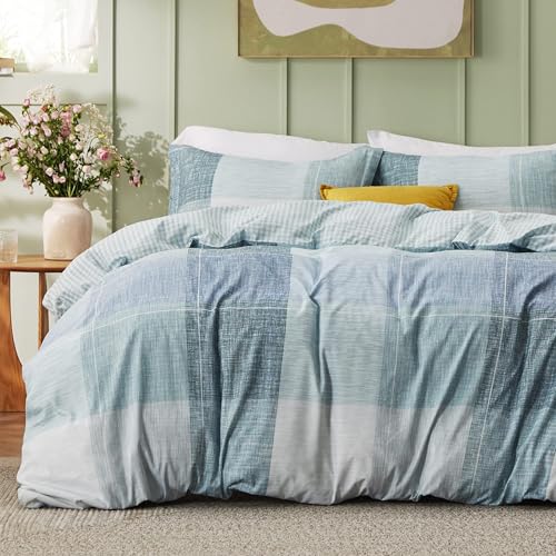 Bedsure Duvet Cover King Size - Gingham Reversible Buffalo Plaid Duvet Cover Set with Zipper Closure, 3 Pieces Blue Bedding Set with 8 Corner Ties and 2 Pillow Shams 20"x36" Bedsure