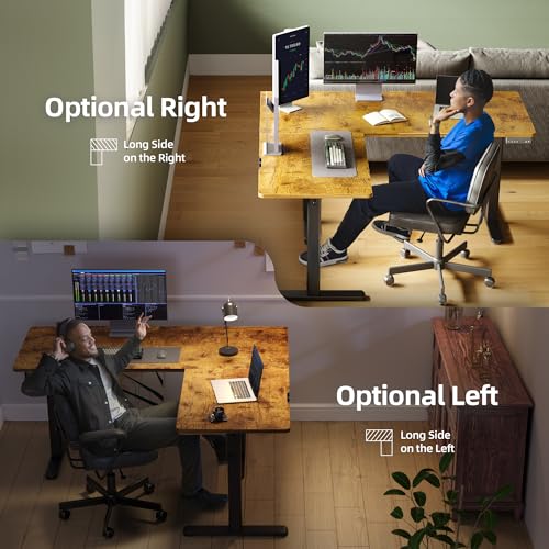 YDN L Shaped Standing Desk, Electric Standing Desks L Shape Adjustable Height Dual Motor, 63 x 55 Inch Corner Standing Desks with Splice Board for Home Office, Large Standing Desk, Rustic Brown YDN