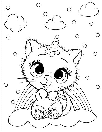 Cute Cats Coloring Book for Kids Ages 4-8: Adorable Cartoon Cats, Kittens & Caticorns (Coloring Books for Kids) WoodArtSupply