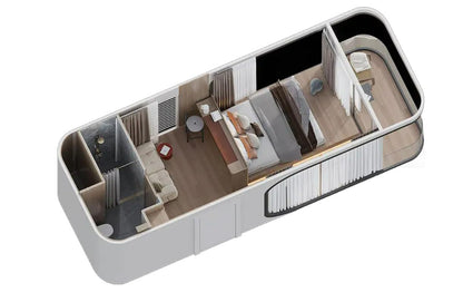 Ultimate Solution for Modern, Portable Living: Prefabricated Mobile Capsule House/Hotel, 30x10.5x10Ft, 315 Sqft. Withstands high Winds, Offers on-The-go Convenience, Full Bathroom Included.