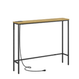 SONGXIN 39 Inch Console Table with Power Outlet,Modern Narrow Long Sofa Table Behind Couch,Skinny Entry Table with Black Metal Frame for Entryway,Living Room, Hallway,3D Oak SONGXIN