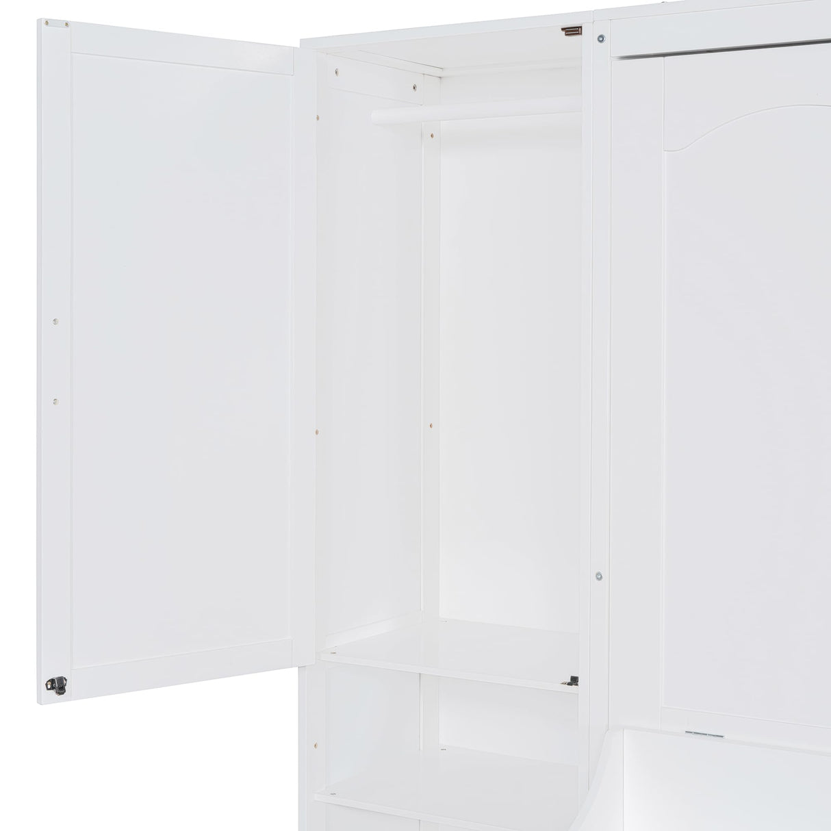 Brabrety Queen Size Murphy Bed Wall Bed with Desk and Closet,Drawers and Shelves,for Small Spaces Studio Study Office Guest Room Use (White#Desk, Queen) Brabrety