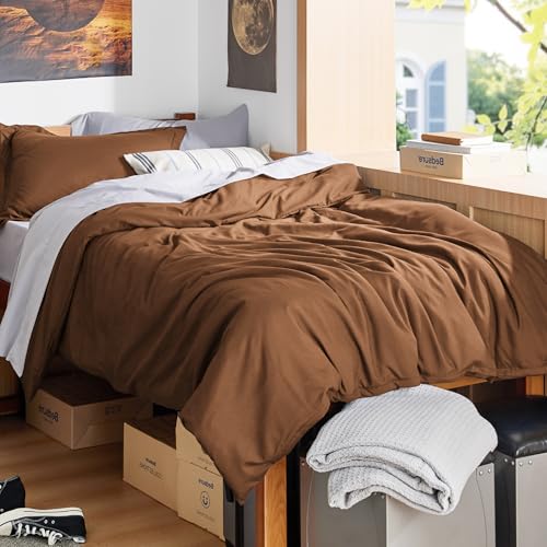Bedsure Duvet Cover Twin/Twin XL Size - Soft Double Brushed Bedding Set for Kids & Adults, Zipper Closure, 2 Pieces, Includes 1 Duvet Cover (68"x90") & 1 Pillow Sham, NO Comforter, Brown Bedsure