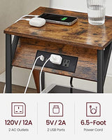 VASAGLE End Table with Charging Station, Set of 2, Small Side Tables for Living Room, Bedroom, Nightstand with Outlets and USB Ports, Bedside Table with Storage Shelf, Rustic Brown and Black VASAGLE