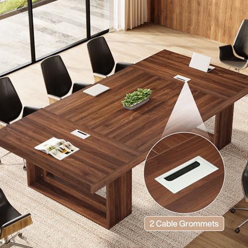 Tribesigns 8FT Conference Table for 10 People, 94.5" W Large Meeting Table with 2 Cable Grommet, Business Style Seminar Boardroom Podcast Tables for Conference Room, Brown Tribesigns