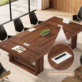 Tribesigns 8FT Conference Table for 10 People, 94.5" W Large Meeting Table with 2 Cable Grommet, Business Style Seminar Boardroom Podcast Tables for Conference Room, Brown Tribesigns