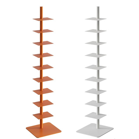 9-Tier Metal Spine Bookshelf - Ideal for Small Spaces, Multipurpose Vertical Tower for Books, Tall & Narrow Ladder Bookcase, Perfect for Home or Office, Stylish Corner Bookshelf Display (orange color) TBQA