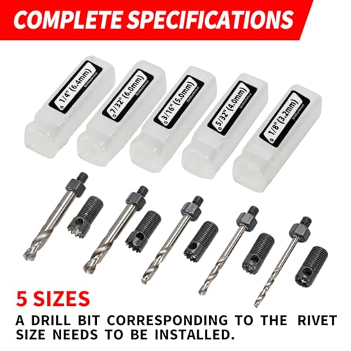 EROSHAK Rivet Removal Tool,POP Rivet Drill Remover,Electric Drill Adapter Rivets Puller for 1/8", 5/32", 3/16", 7/32" and 1/4" EROSHAK