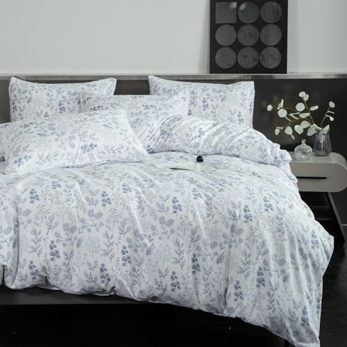 BUPIRD King Comforter Set Floral 3 Pieces Soft Cute Flower Bedding Comforter Sets Garden Style Blue Flower Print Botanical Comforter King for All Seasons 1 Comforter and 2 Pillowcases BUPIRD