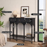 Topbele Console Table with 2 Drawers & Shelf, 40" Mid-Century Modern Entryway Table, Retro 2-Tier Sofa Table, Wooden Accent Table for Living Room, Hallway, Black Topbele