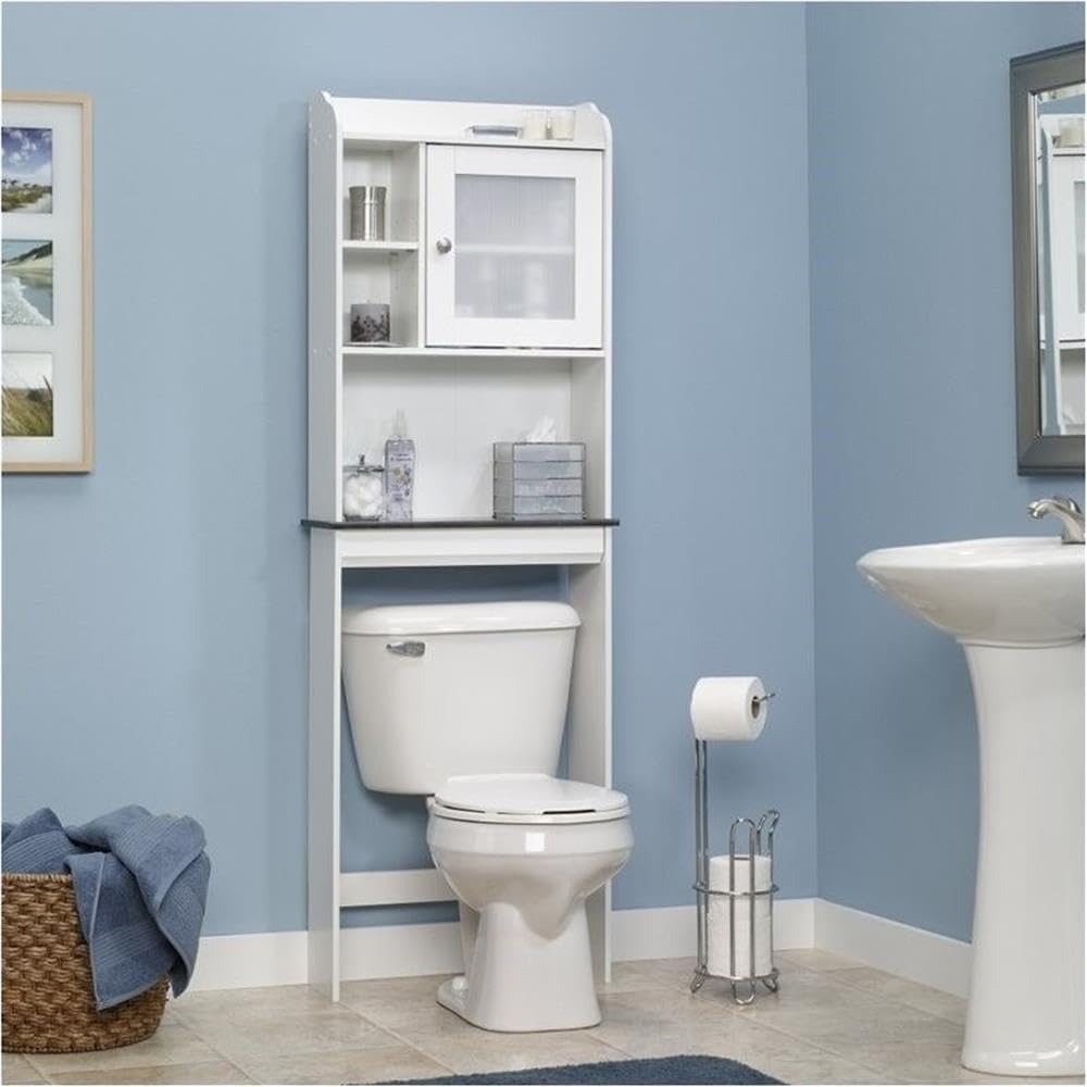 Pemberly Row Over-The-Toilet Etagere, Space-Saver Bathroom Cabinet with Adjustable Shelf in Soft White Pemberly Row