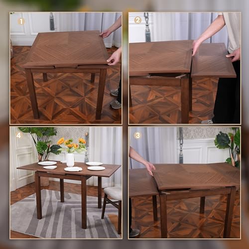 CONSDAN Extendable Dining Table Set(Table Only), Solid Hardwood Structure – Space-Saving Design, Ideal for Compact Dining Space and Expands for Larger Dining Areas CONSDAN