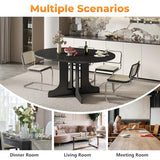 Zevemomo 43"-59" Extendable Dining Room Table for 4-6, Expandable Round Dining Table, Oval Tabletop with Trestle X-Shaped Base & Metal Track for Office, Living Room-Black Zevemomo