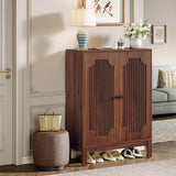 Tribesigns Shoe Cabinet with Doors, 5-Tier Shoe Storage Cabinet with Adjustable Shelves, 20 Pairs Wooden Shoe Rack Organizer, Tall Narrow Shoe Cabinet for Entryway, Hallway, Living Room, Walnut Tribesigns