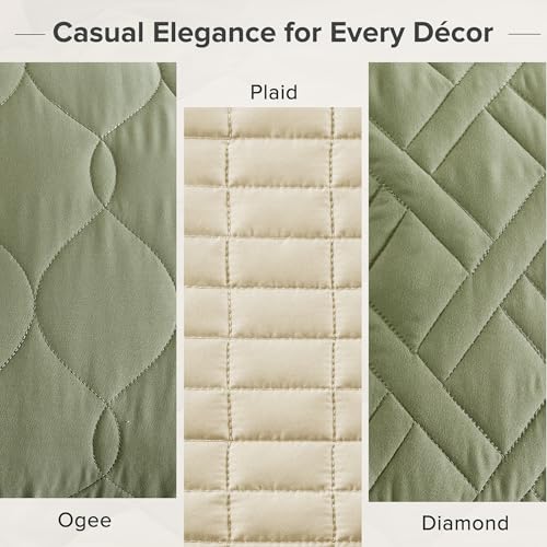 Comfort Spaces Twin Quilt Set Modern Reversible Diamond Coverlet Twin Bedding Set Cozy Quilted Winter Layer, All Season Lightweight Soft Twin Size Quilt, Kienna, Twin/Twin XL Olive Green 2 Piece Comfort Spaces