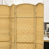 HOMCOM 6 Panel Room Divider, 6' Tall Folding Privacy Screen, Hand-Woven Freestanding Wall Partition for Home Office, Bedroom, Nature Wood HOMCOM