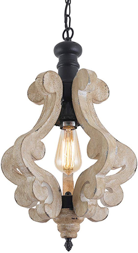 PUUPA Kitchen Light Fixtures,Farmhouse Pendant Light Single Adjustable Rustic Wooden Hanging Island Chandelier PUUPA