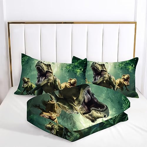 VTKON Kids Dino Comforter Set Twin Size for Boys Green Dinosaur Quilt Set Soft Microfiber Dino Bed Set for All Season Use Dinosaur Bedding Set with 1 Comforter + 1 Pillowcase VTKON