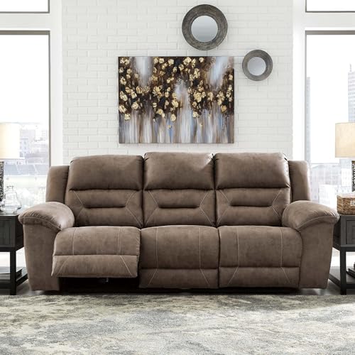 Signature Design by Ashley Stoneland Faux Leather Manual Pull Tab Reclining Sofa, Light Brown Signature Design by Ashley