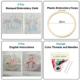 Konrisa Flamingo Embroidery Kit for Beginners with Pattern Floral Stamped Full Range of Embroidery Starter Kit for Adults Cross Stitch Kit with Embroidery Cloth, Hoops, Color Thread and Tools,Set of 2