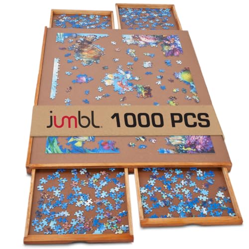 Jumbl 1000-Piece Puzzle Board | 23” x 31” Wooden Jigsaw Puzzle Table with 4 Removable Storage & Sorting Drawers | Smooth Plateau Fiberboard Work Surface & Reinforced Hardwood | for Games & Puzzles Jumbl